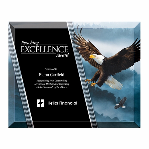 8 X 10 INCH EAGLE GLASS PLAQUE WITH BEVELED EDGE