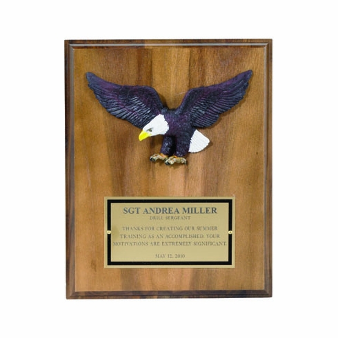 8 X 10 INCH EAGLE PLAQUE WALNUT FINISH WITH BRASS PLATE