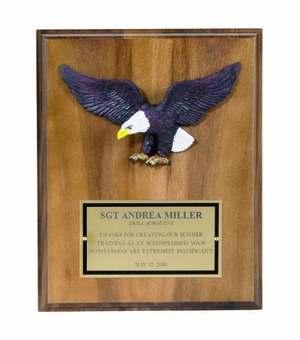 8 X 10 INCH EAGLE PLAQUE WALNUT FINISH WITH BRASS PLATE