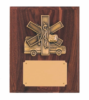 8 X 10 INCH EMS, PARAMEDIC PLAQUE, GENUINE WALNUT
