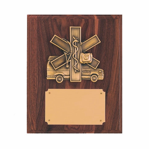 8 X 10 INCH EMS, PARAMEDIC PLAQUE, GENUINE WALNUT