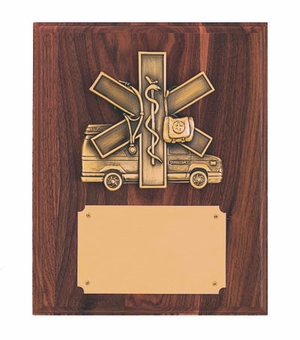 8 X 10 INCH  EMS, PARAMEDIC PLAQUE, WALNUT FINISH