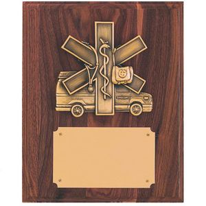 8 X 10 INCH  EMS, PARAMEDIC PLAQUE, WALNUT FINISH