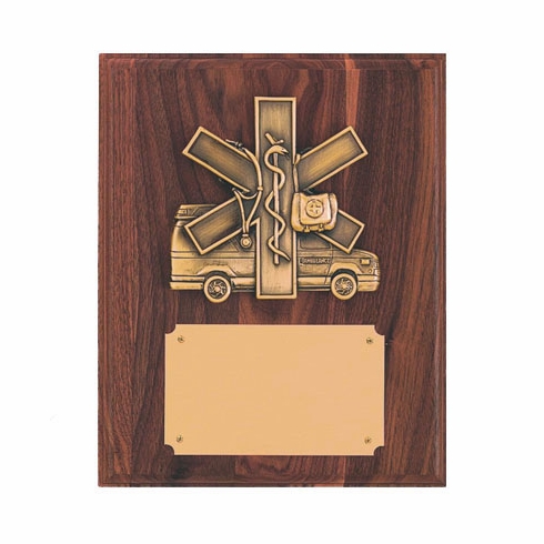 8 X 10 INCH  EMS, PARAMEDIC PLAQUE, WALNUT FINISH
