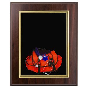 8 x 10 INCH EMT WALNUT FINISH PLAQUE WITH BLACK PLATE AND GOLD TRIM