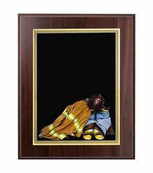 8 x 10 INCH FIREFIGHTER WALNUT FINISH PLAQUE WITH BLACK PLATE AND GOLD TRIM