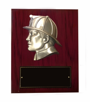 8 X 10 INCH FIREMAN'S HEAD ON PIANO FINISH CHERRY BOARD PLAQUE