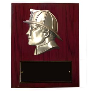 8 X 10 INCH FIREMAN'S HEAD ON PIANO FINISH CHERRY BOARD PLAQUE