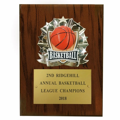 8 X 10 INCH FULL COLOR RAISE MODELED BASKETBALL PLAQUE