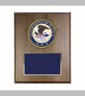 8 x 10 Inch Genuine Walnut Plaque with 4 Inch Department Of Justice Medallion Insert