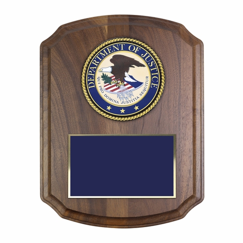 8 x 10 Inch Genuine Walnut Plaque with 4 Inch Department Of Justice Medallion Insert