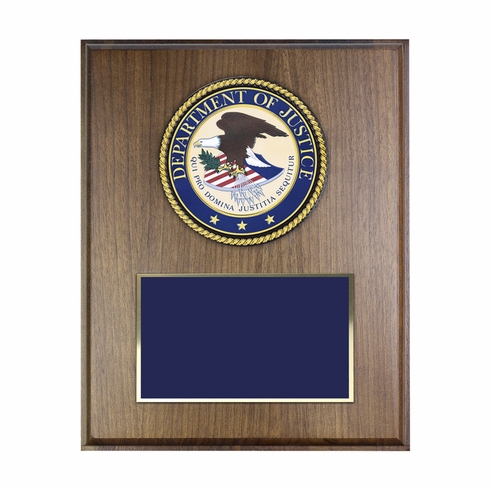 8 x 10 Inch Genuine Walnut Plaque with 4 Inch Department Of Justice Medallion Insert