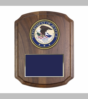 8 x 10 Inch Genuine Walnut Plaque with 4 Inch Department Of Justice Medallion Insert