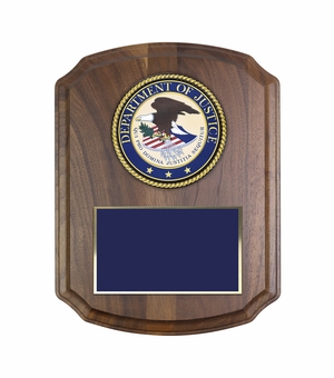 8 x 10 Inch Genuine Walnut Plaque with 4 Inch Department Of Justice Medallion Insert