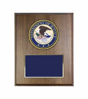 8 x 10 Inch Genuine Walnut Plaque with 4 Inch Department Of Justice Medallion Insert