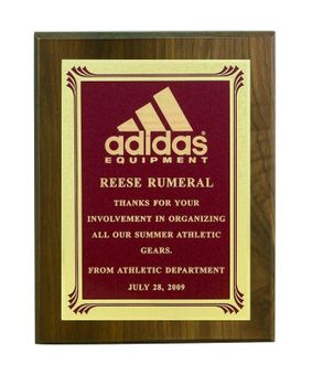 8 X 10 INCH GENUINE WALNUT PLAQUE WITH SCREENED FROSTED PLATE - COLOR OPTIONS