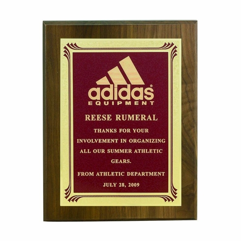 8 X 10 INCH GENUINE WALNUT PLAQUE WITH SCREENED FROSTED PLATE - COLOR OPTIONS