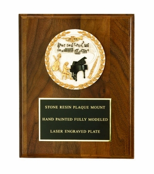 8 X 10 INCH GENUINE WALNUT WITH CAST STONE MEDALLION, BLACK PLATE