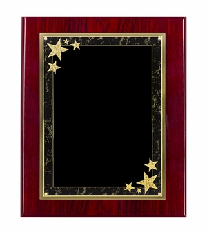 8 x 10 INCH PIANO FINISH CHERRY PLAQUE WITH BLACK AND GOLD FLORENTINE STAR