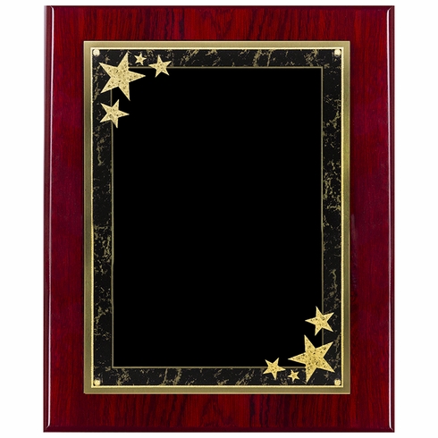 8 x 10 INCH PIANO FINISH CHERRY PLAQUE WITH BLACK AND GOLD FLORENTINE STAR