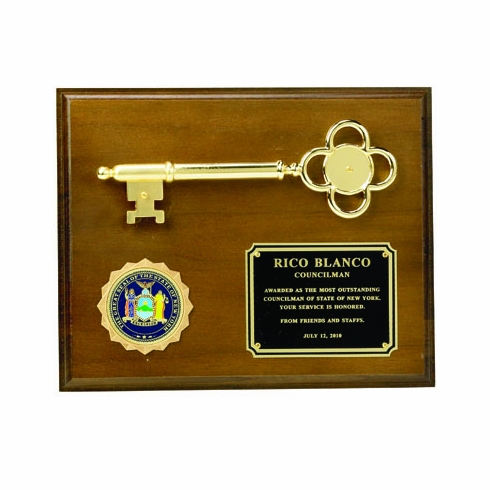 8 X 10 INCH PLAQUE GENUINE WALNUT FINISH WITH METAL KEY, HOLDS 2 INCH INSERT