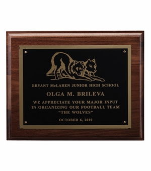 8 X 10 INCH PLAQUE GENUINE WALNUT WITH BLACK SCREENED PLATE