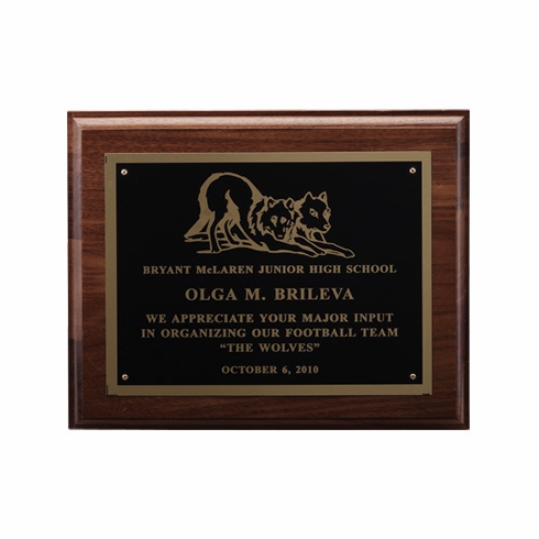 8 X 10 INCH PLAQUE GENUINE WALNUT WITH BLACK SCREENED PLATE