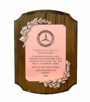 8 X 10 INCH PLAQUE GENUINE WALNUT WITH BRONZE WREATHS