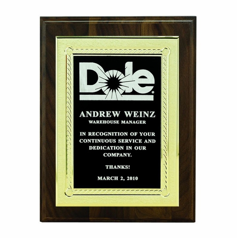 8 X 10 INCH PLAQUE WITH EMBOSSED SCREENED BLACK PLATE