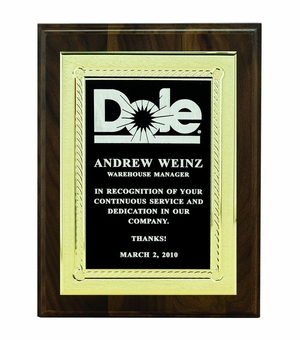 8 X 10 INCH PLAQUE WITH EMBOSSED SCREENED BLACK PLATE