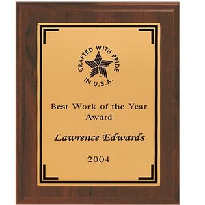 8 X 10 INCH PLAQUE WITH GOLD BRASS SCREENED PLATE