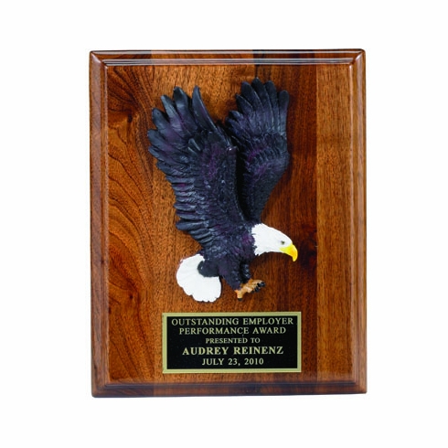 8 X 10 INCH PLAQUE WITH HAND PAINTED EAGLE AND BLACK PLATE