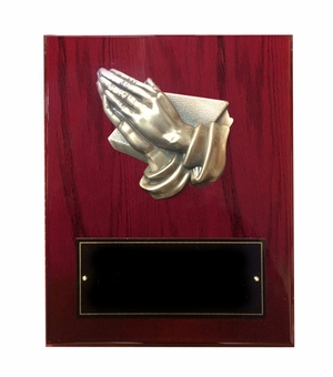 8 X 10 INCH PRAYING HANDS PLAQUE PIANO CHERRY FINISH BOARD