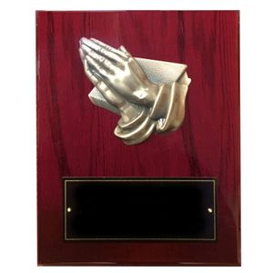 8 X 10 INCH PRAYING HANDS PLAQUE PIANO CHERRY FINISH BOARD