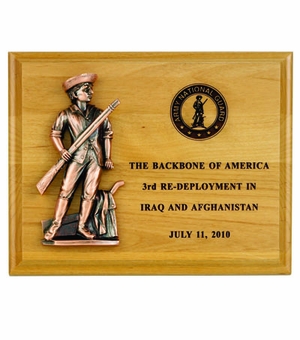 8 x 10 INCH RED ADLER PLAQUE WITH BRONZE MINUTEMAN