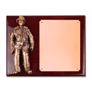 8 x 10 Inch Rosewood Piano Finish Fire Fighter Plaque With Electroplated Bronze Plaque Mount And Copper Plate