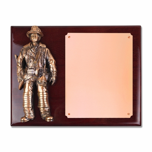8 x 10 Inch Rosewood Piano Finish Fire Fighter Plaque With Electroplated Bronze Plaque Mount And Copper Plate