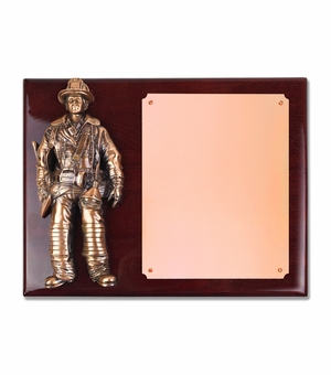 8 x 10 Inch Rosewood Piano Finish Fire Fighter Plaque With Electroplated Bronze Plaque Mount And Copper Plate