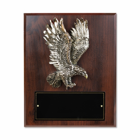 8 x 10 INCH WALNUT FINISH GOLD EAGLE PLAQUE WITH BLACK PLATE