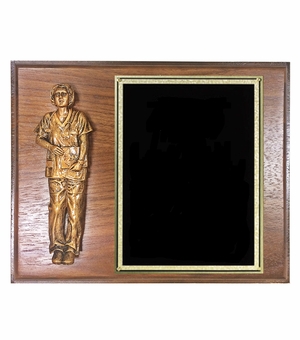 8 X 10 INCH WALNUT FINISHED NURSE PLAQUE WITH BLACK SCREENED BRASS PLATE