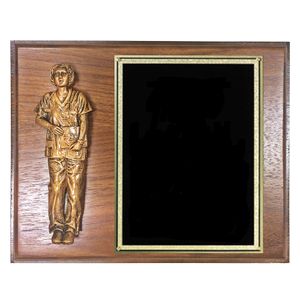 8 X 10 INCH WALNUT FINISHED NURSE PLAQUE WITH BLACK SCREENED BRASS PLATE