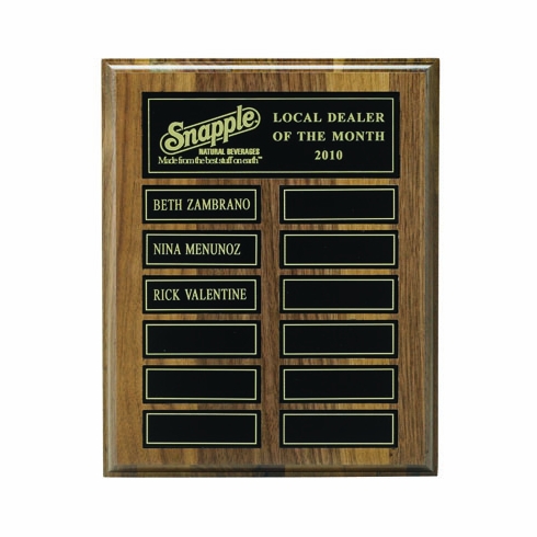 8 X 10 INCH WALNUT VENEER MULTIPLE PLATE PLAQUE WITH 12 MAGNETIC PLATES