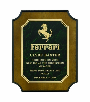 8 X 10 INCH WALNUT VENEER PLAQUE WITH MARBELIZED SCREENED PLATE - COLOR OPTIONS
