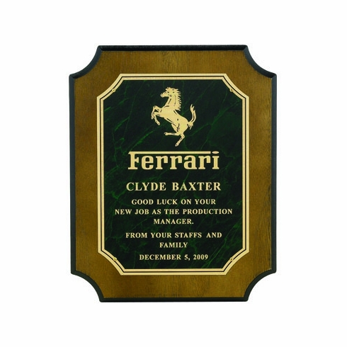 8 X 10 INCH WALNUT VENEER PLAQUE WITH MARBELIZED SCREENED PLATE - COLOR OPTIONS