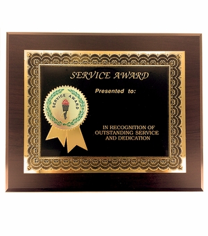 8 X 10 INCH YEARS OF SERVICE AWARD PLAQUE WITH 2 " ETCHED ENAMEL BRASS MEDALLION