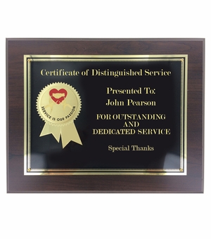 8" x 10" SERVICE AWARD PLAQUE 2" ETCHED BRASS INSERT SERVICE IS OUR PASSION