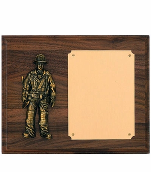 8 X 10 WALNUT FINISH FIREFIGHTER PLAQUE WITH BRASS PLATE