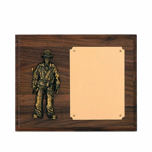 8 X 10 WALNUT FINISH FIREFIGHTER PLAQUE WITH BRASS PLATE