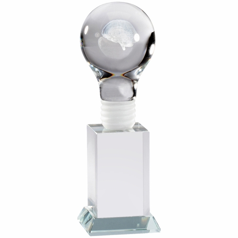 8 X 2-1/2 INCH OPTICAL CRYSTAL BRAIN POWER LIGHT BULB AWARD