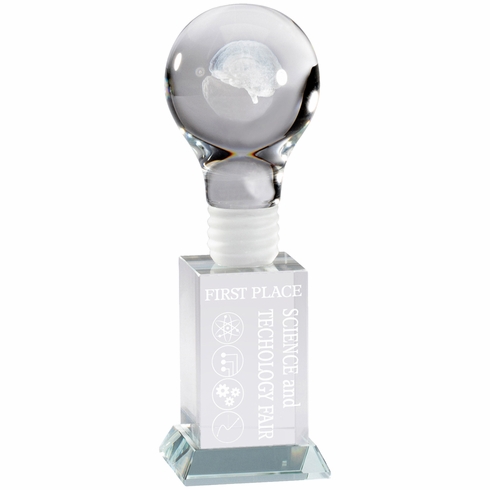 8 X 2-1/2 INCH OPTICAL CRYSTAL BRAIN POWER LIGHT BULB AWARD